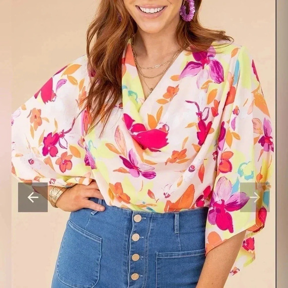 Emily Wonder pink Floral Print Cowl Neck Blouse size S - Picture 1 of 8